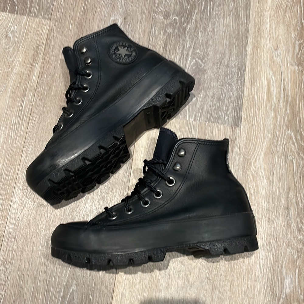 Converse black leather lugged hike boots